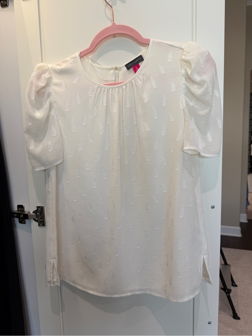 Vince Camuto White Textured Puff Sleeve Blouse